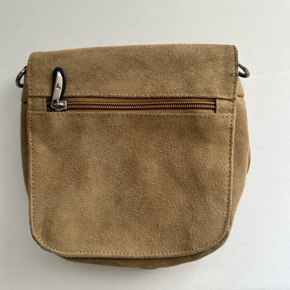Travelon Unisex Anti-theft Crossbody Bag Beige Faux Suede Pockets - Picture 3 of 12